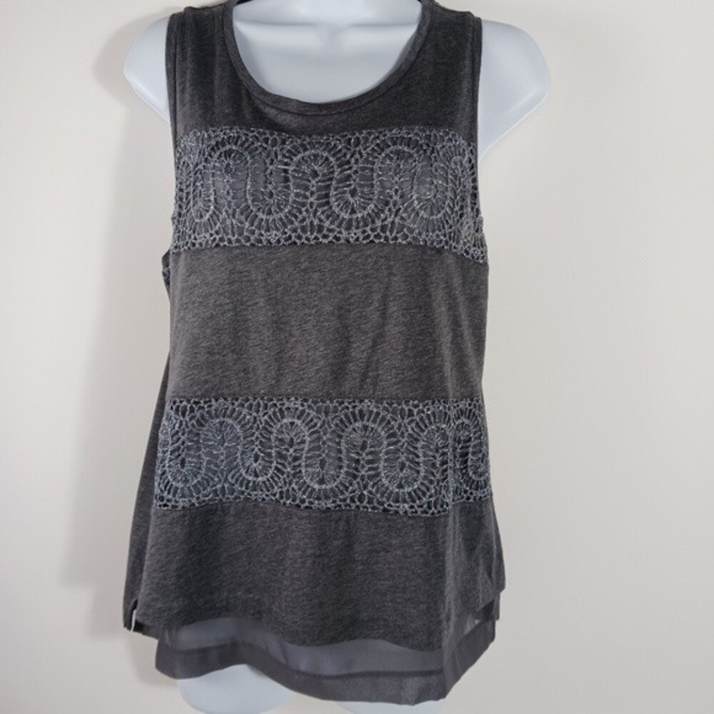 J. Crew Womens Gray Lace-Paneled Tank Size M